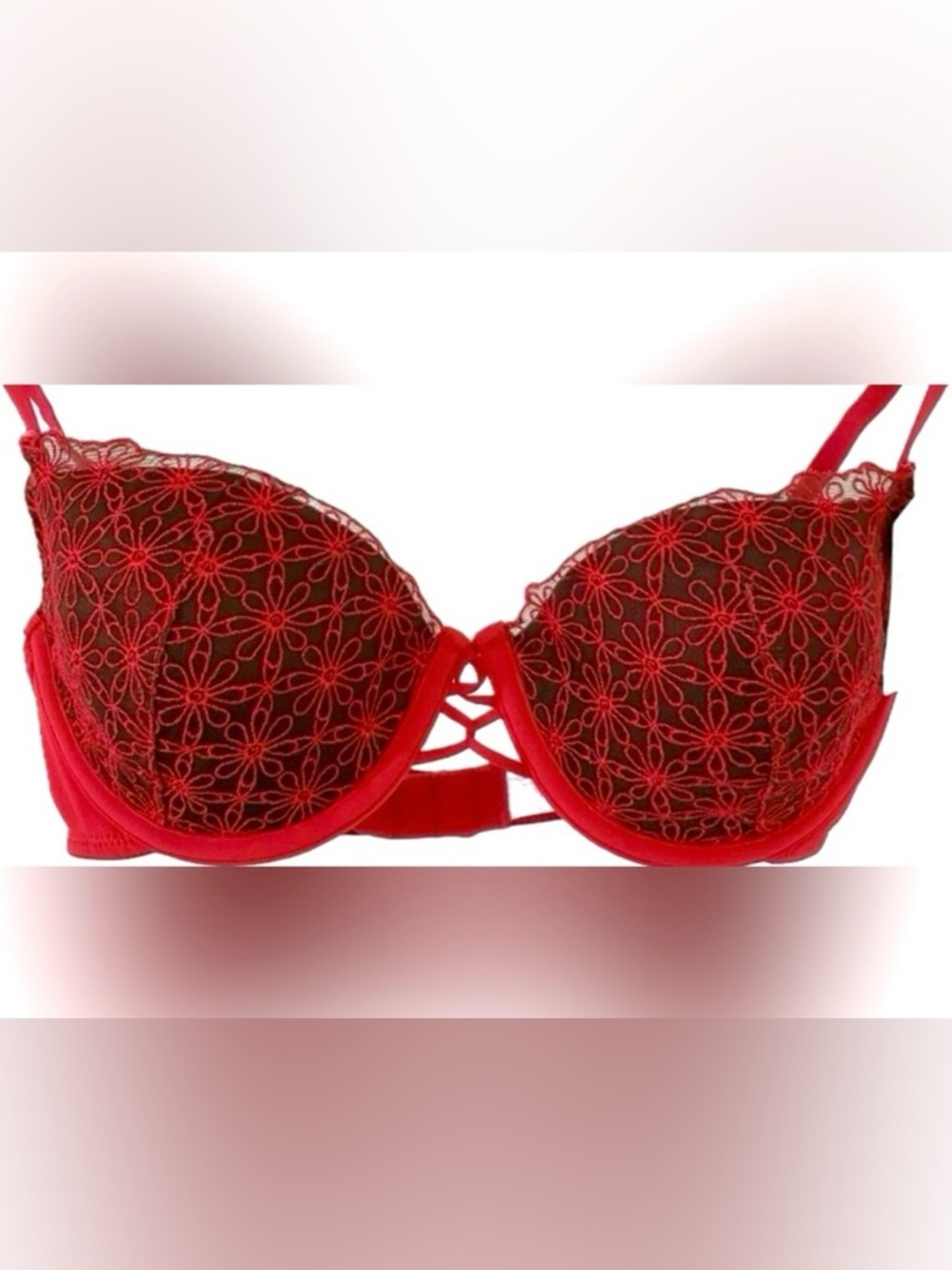 Vintage Vassarette underwire bra- red and black floral. Women’s size 36C